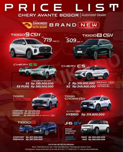 Pricelist Harga Chery pesanggrahan 2025